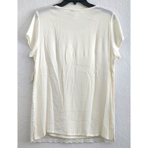 TOP/BLOUSE-COLDWATER CREEK-Cream-Lace Front-Short Sleeves-SIZE M (8-10) - Picture 3 of 10